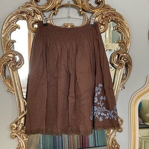 Wyeth by Todd Magill Spring/Summer, Brown Skirt with Blue Embroidery